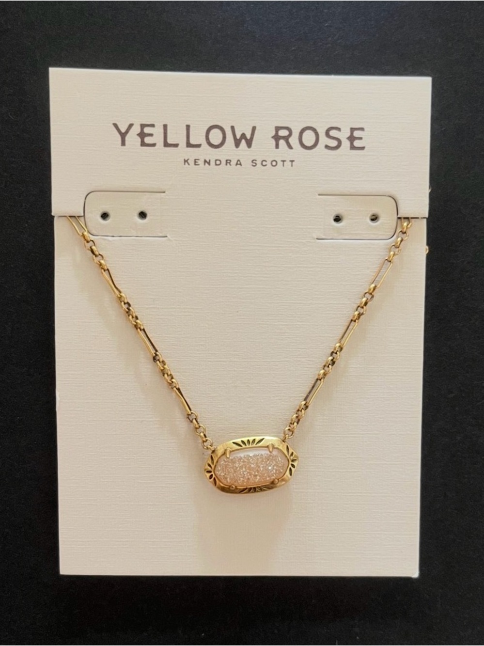 Kendra Scott Gold Yellow Rose Druzy Necklace with Pale Pink Stone NWT